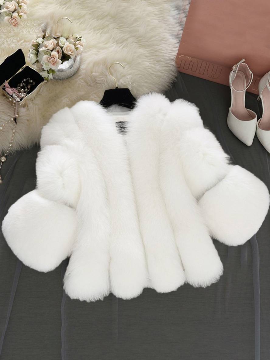 Levoire | Manteau En Fausse Fourrure Unicolore À Manches Longues Pour Femmes Vêtement Élégant Veste D'Hiver Blanc