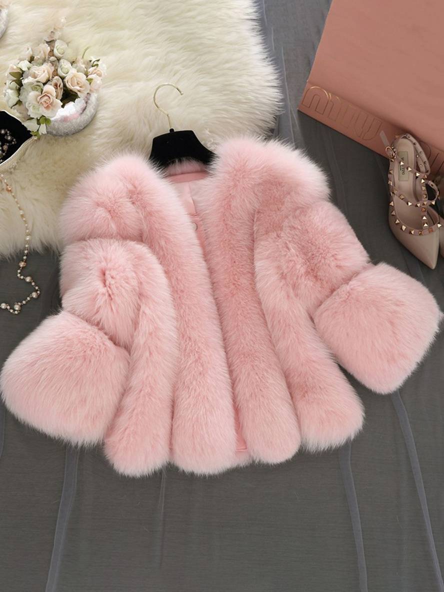 Levoire | Manteau En Fausse Fourrure Unicolore À Manches Longues Pour Femmes Vêtement Élégant Veste D'Hiver Rosa