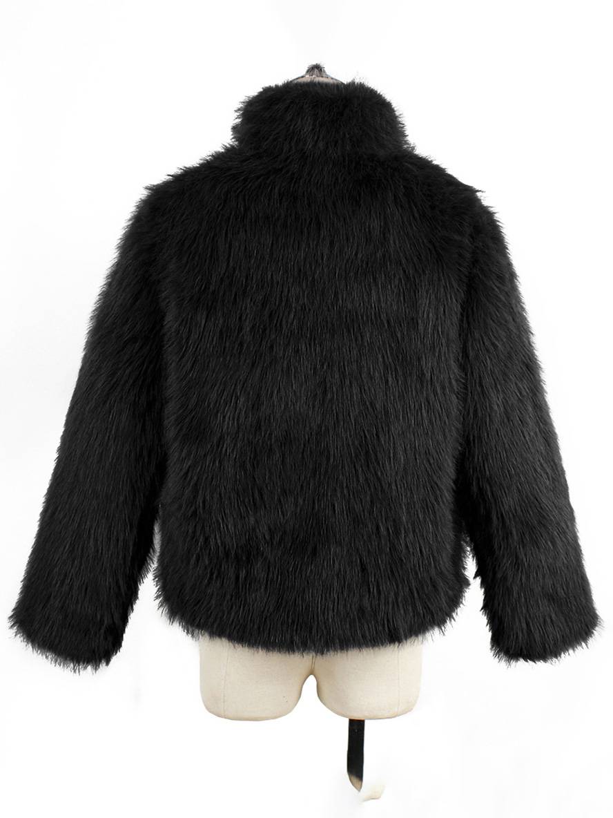 Levoire | Manteau En Fausse Fourrure Uni Col Montant Poches Manches Longues Femme Élégant Décontracté Hiver Veste