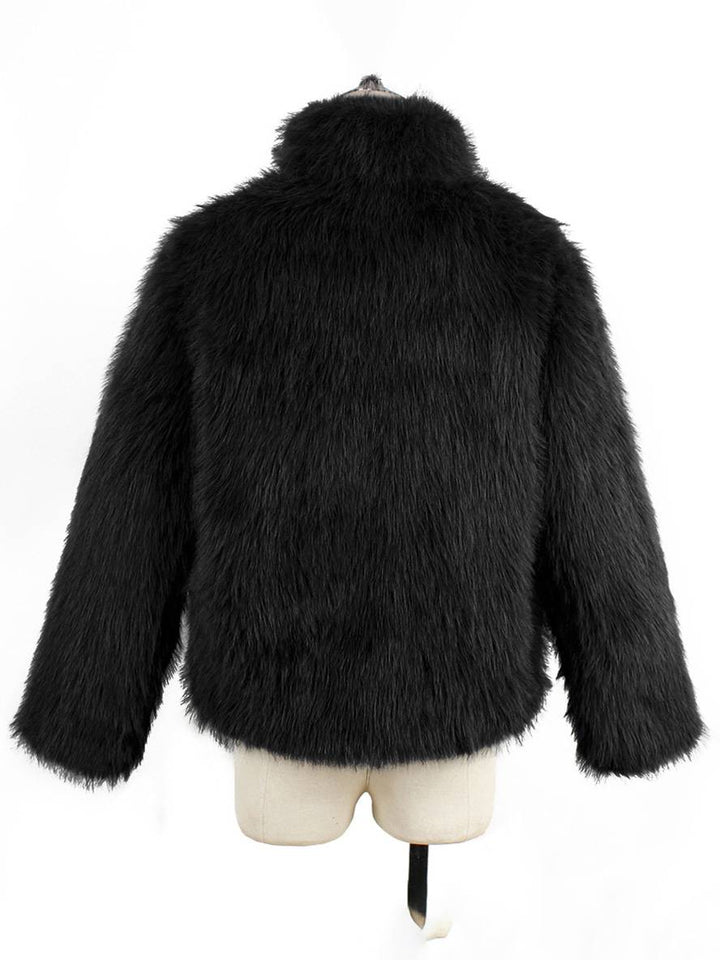 Levoire | Manteau En Fausse Fourrure Uni Col Montant Poches Manches Longues Femme Élégant Décontracté Hiver Veste