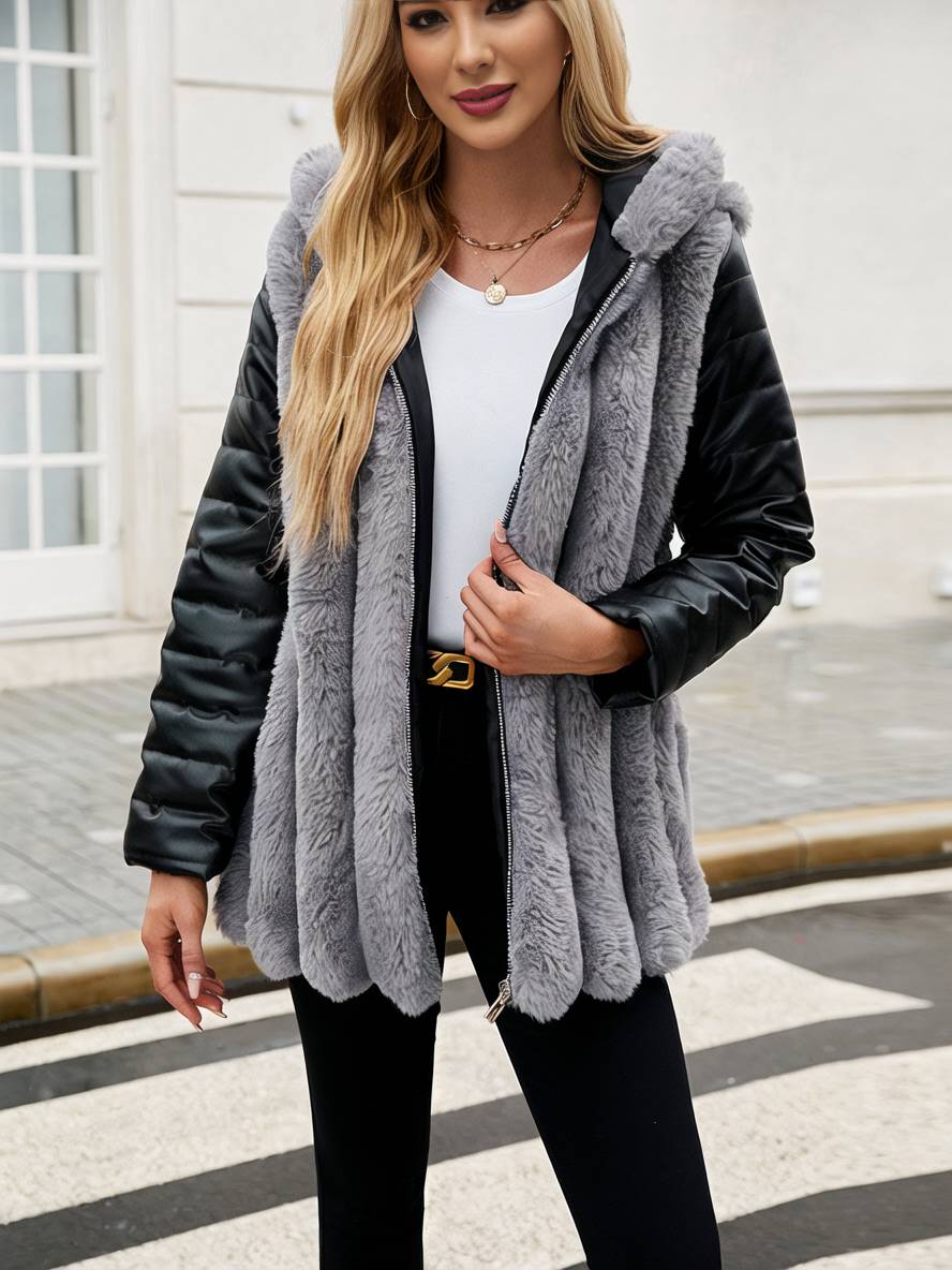 Levoire | Manteau Mi-Long En Fausse Fourrure Avec Capuche, Fermeture Éclair, Poches, Ceinture, Femme, Manteau D'Hiver Décontracté Ample