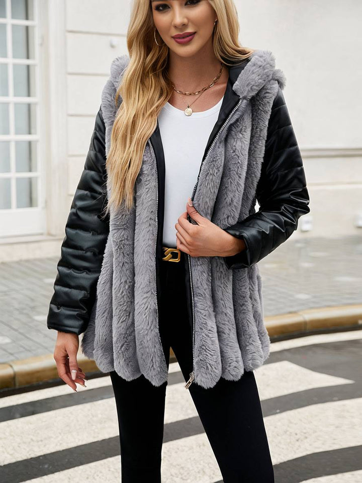 Levoire | Manteau Mi-Long En Fausse Fourrure Avec Capuche, Fermeture Éclair, Poches, Ceinture, Femme, Manteau D'Hiver Décontracté Ample