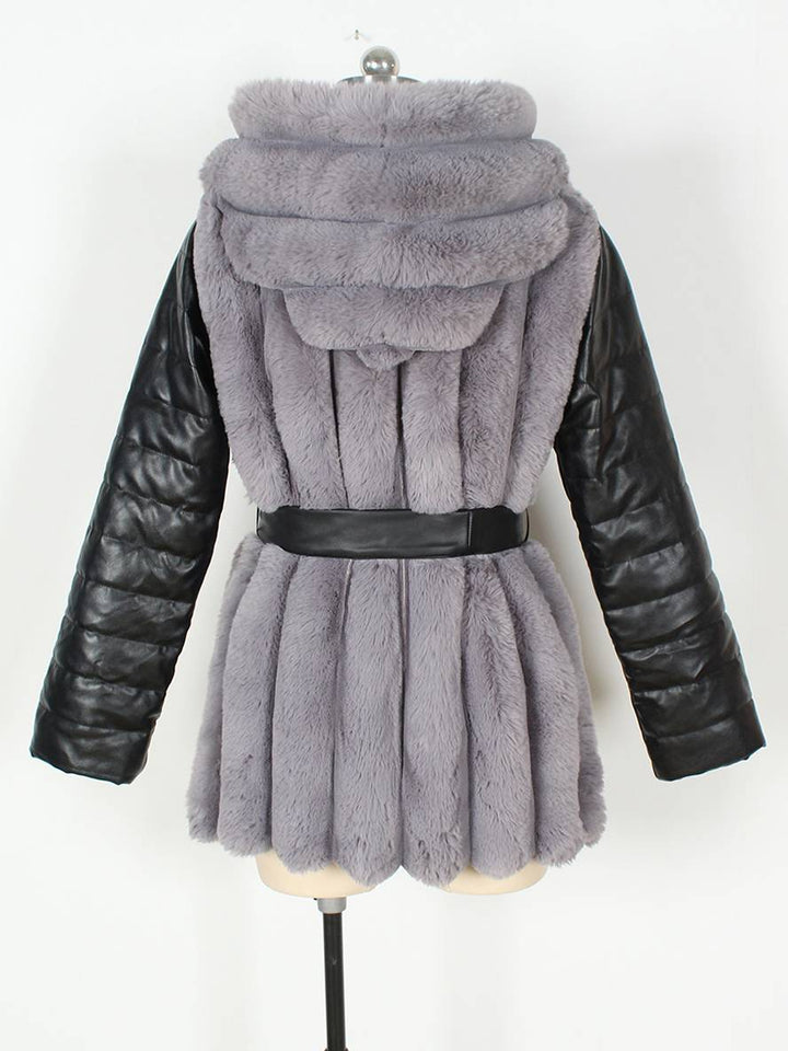Levoire | Manteau Mi-Long En Fausse Fourrure Avec Capuche, Fermeture Éclair, Poches, Ceinture, Femme, Manteau D'Hiver Décontracté Ample