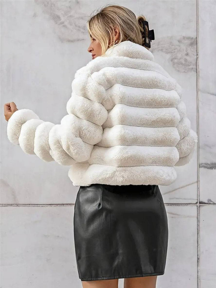 Levoire | Manteau Court En Fausse Fourrure Col Haut Manches Longues Femme Élégant Casual Veste D'Hiver