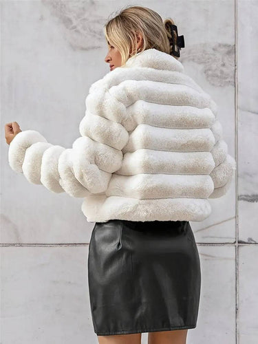 Levoire | Manteau Court En Fausse Fourrure Col Haut Manches Longues Femme Élégant Casual Veste D'Hiver