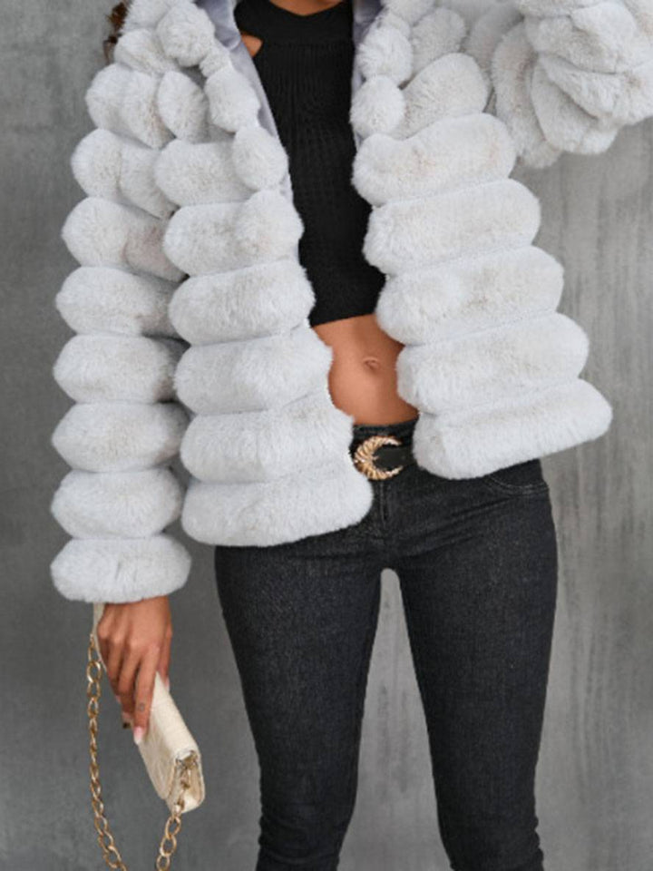 Levoire | Manteau Court En Fausse Fourrure Col Haut Manches Longues Femme Élégant Casual Veste D'Hiver Gris