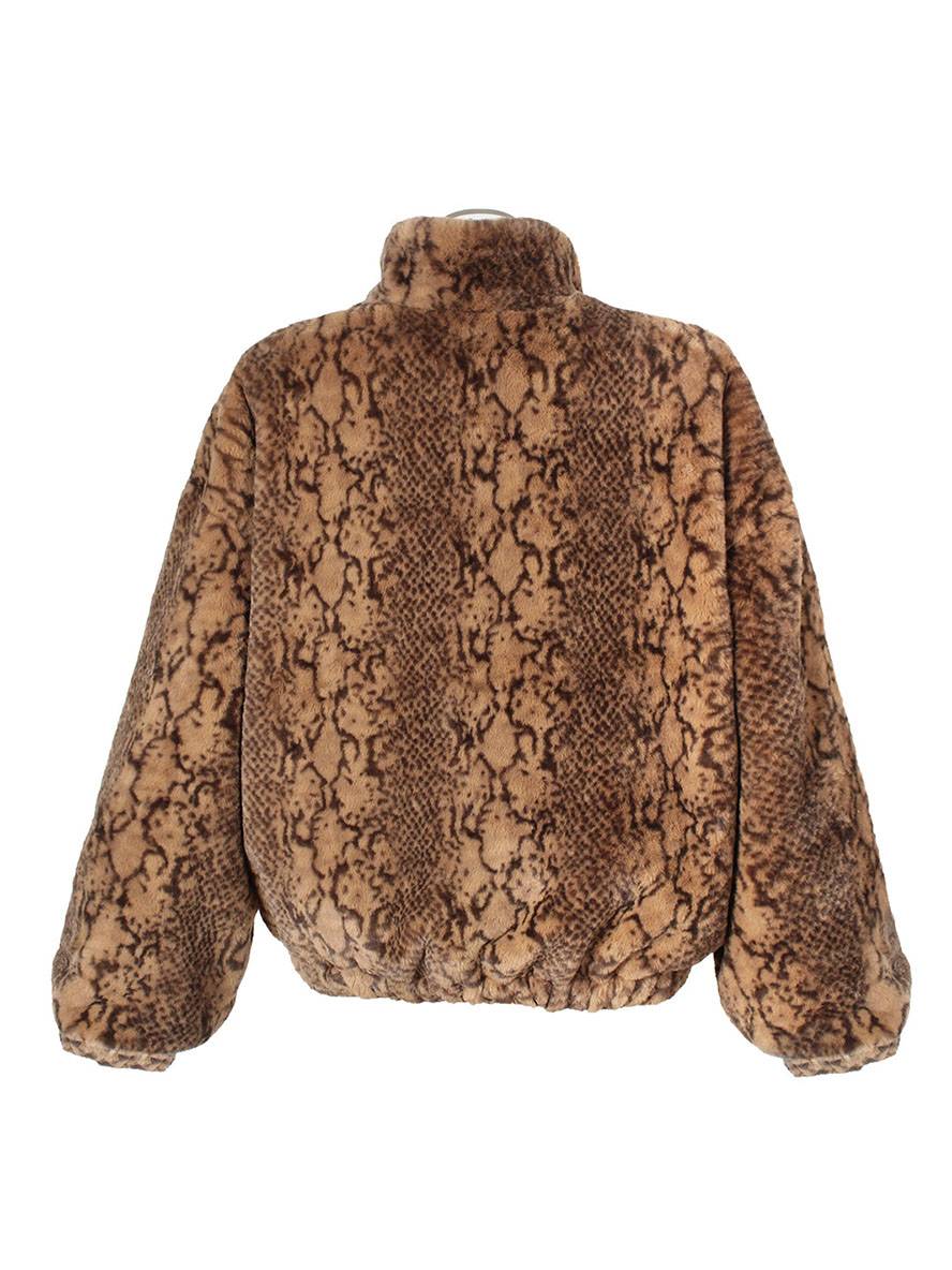 Levoire | Manteau Court En Fausse Fourrure Peau De Serpent Fermeture Éclair Col Montant Femme Veste D'Hiver Décontractée