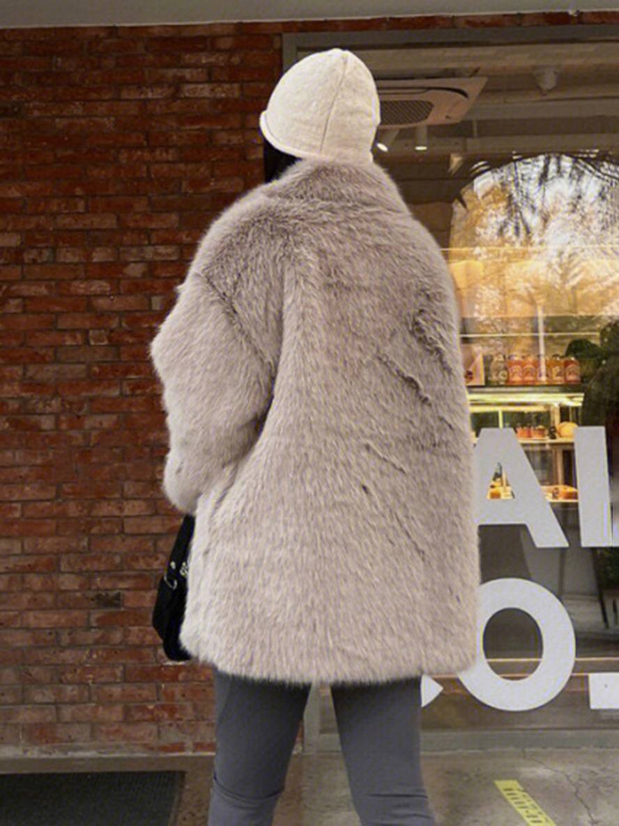 Levoire | Manteau D'Hiver Mi-Long En Fausse Fourrure Avec Col À Revers Manches Longues Femmes Élégant Décontracté Veste Ample