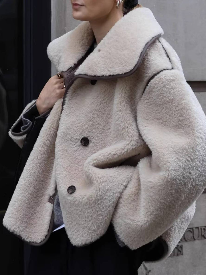 Levoire | Manteau En Fausse Fourrure Avec Boutons, Col À Revers, Manches Longues Pour Femmes, Élégant, Décontracté, Veste Oversized