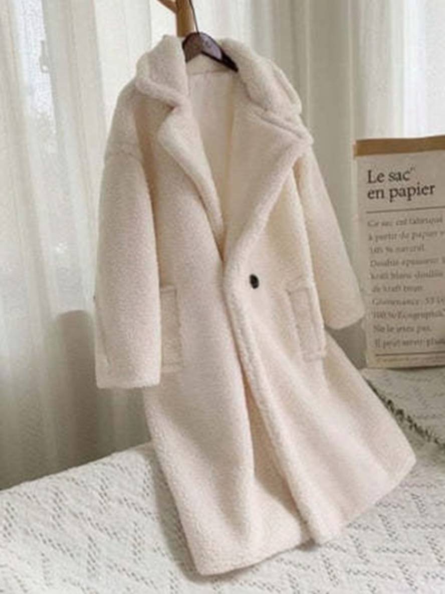 Levoire | Manteau Teddy Long Boutons Poches Cravate Revers Mode Femme Large Oversize Veste D'Hiver