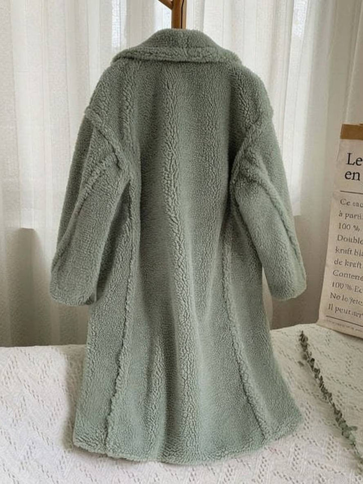Levoire | Manteau Teddy Long Boutons Poches Cravate Revers Mode Femme Large Oversize Veste D'Hiver