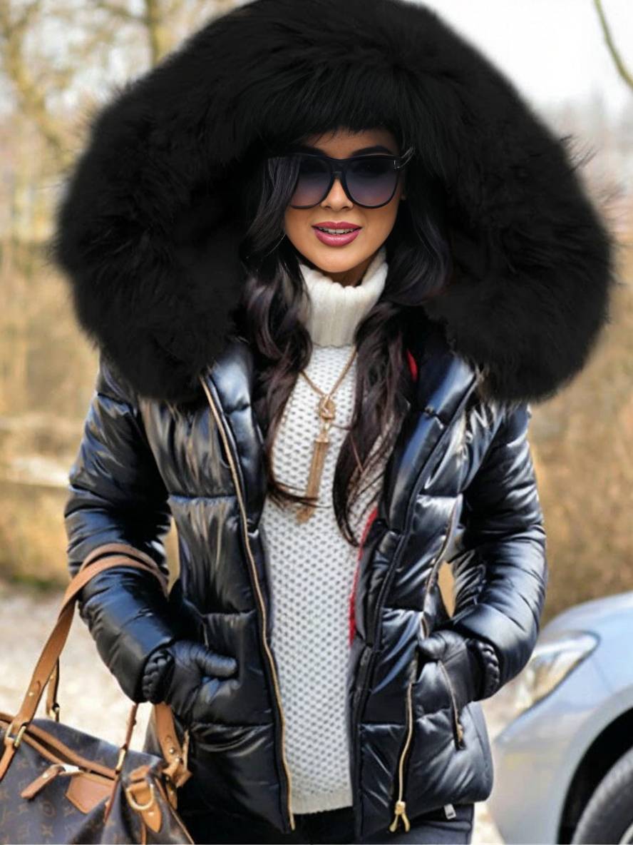 Levoire | Veste En Duvet Courte Avec Capuche Et Fausse Fourrure, Fermeture Éclair, Poches, Manteau D'Hiver Décontracté Pour Femme Noir