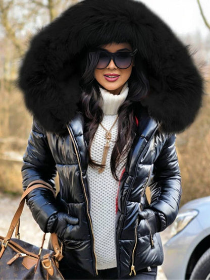 Levoire | Veste En Duvet Courte Avec Capuche Et Fausse Fourrure, Fermeture Éclair, Poches, Manteau D'Hiver Décontracté Pour Femme Noir