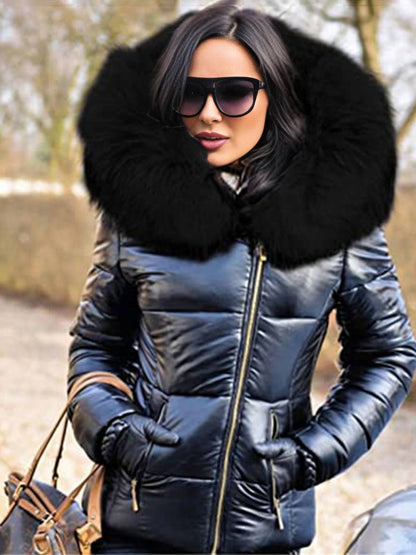 Levoire | Veste En Duvet Courte Avec Capuche Et Fausse Fourrure, Fermeture Éclair, Poches, Manteau D'Hiver Décontracté Pour Femme