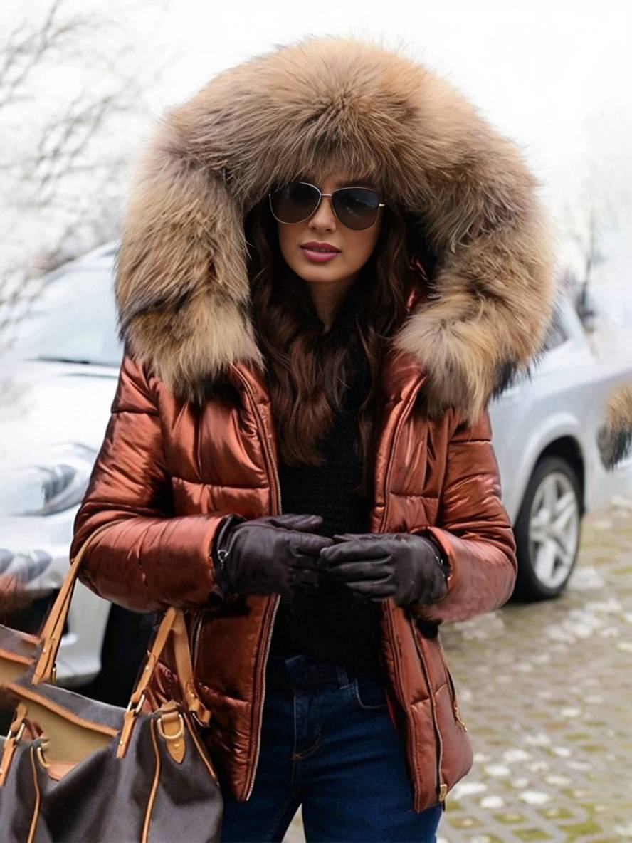 Levoire | Veste En Duvet Courte Avec Capuche Et Fausse Fourrure, Fermeture Éclair, Poches, Manteau D'Hiver Décontracté Pour Femme Braun