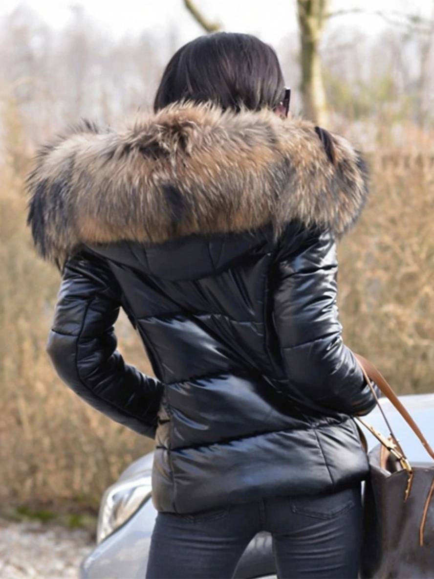 Levoire | Veste En Duvet Courte Avec Capuche Et Fausse Fourrure, Fermeture Éclair, Poches, Manteau D'Hiver Décontracté Pour Femme