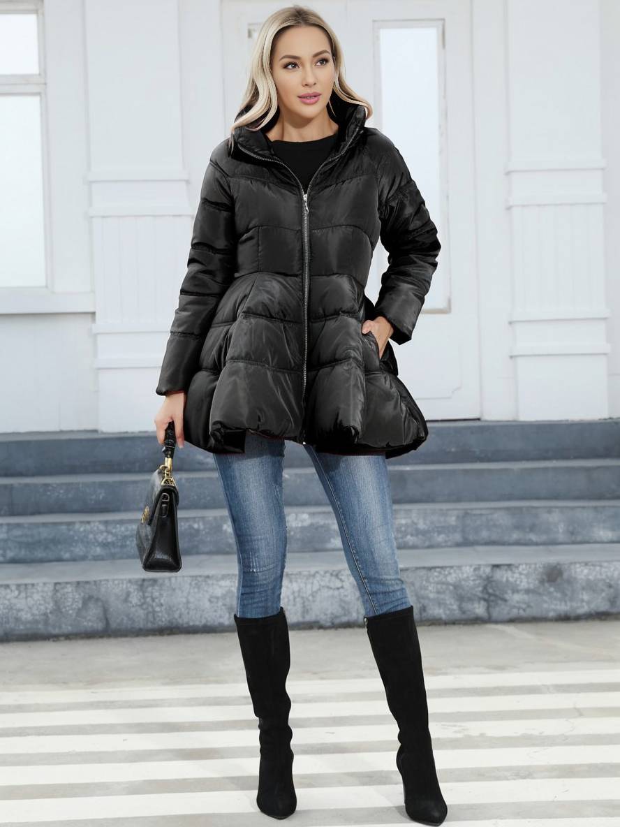 Levoire | Trench-Coat Midi Long Doudoune Trapèze Col Montant Nœud Ceinture Poches Femmes Vintage Mignon Veste
