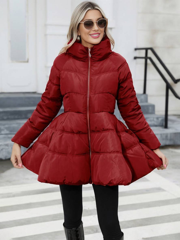 Levoire | Trench-Coat Midi Long Doudoune Trapèze Col Montant Nœud Ceinture Poches Femmes Vintage Mignon Veste Bordeaux
