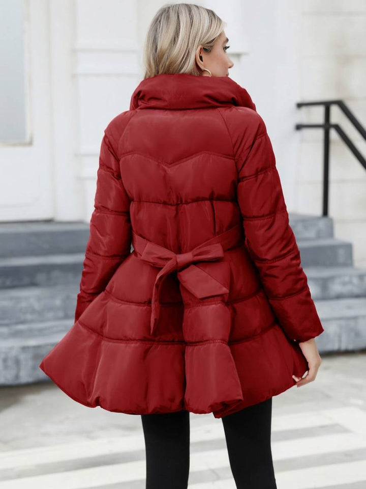 Levoire | Trench-Coat Midi Long Doudoune Trapèze Col Montant Nœud Ceinture Poches Femmes Vintage Mignon Veste