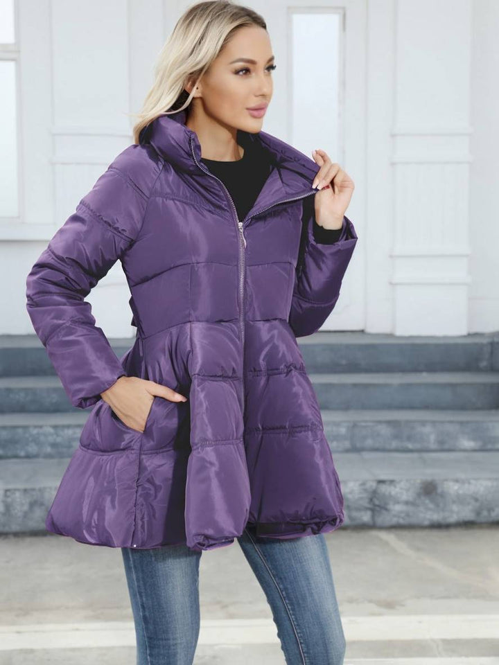 Levoire | Trench-Coat Midi Long Doudoune Trapèze Col Montant Nœud Ceinture Poches Femmes Vintage Mignon Veste
