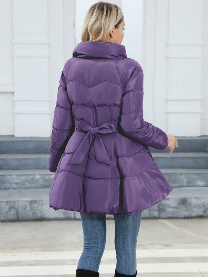 Levoire | Trench-Coat Midi Long Doudoune Trapèze Col Montant Nœud Ceinture Poches Femmes Vintage Mignon Veste