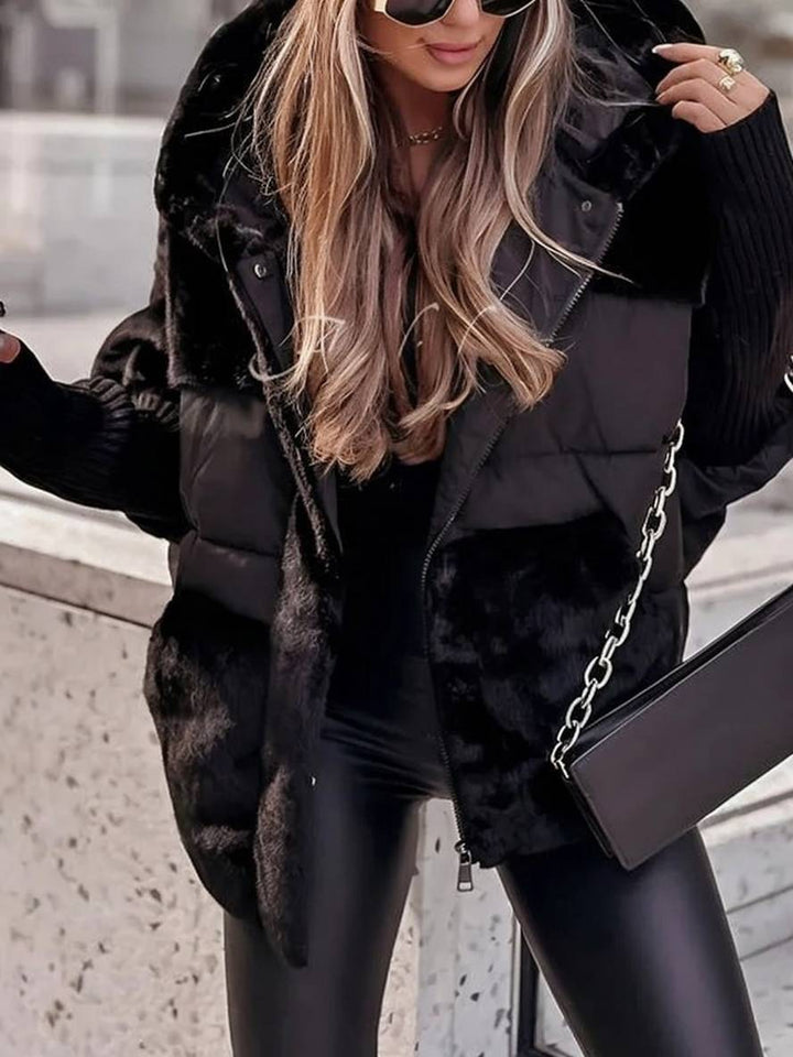 Levoire | Manteau En Duvet Mi-Long Avec Capuche, Fermeture Éclair, Poches, Manches Chauve-Souris Pour Femmes, Veste Décontractée Surdimensionnée Noir