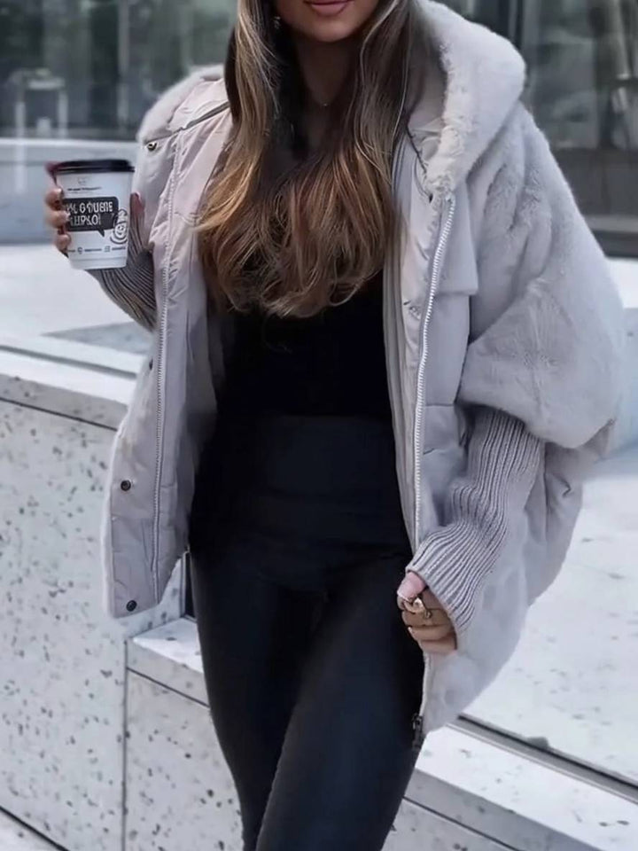 Levoire | Manteau En Duvet Mi-Long Avec Capuche, Fermeture Éclair, Poches, Manches Chauve-Souris Pour Femmes, Veste Décontractée Surdimensionnée