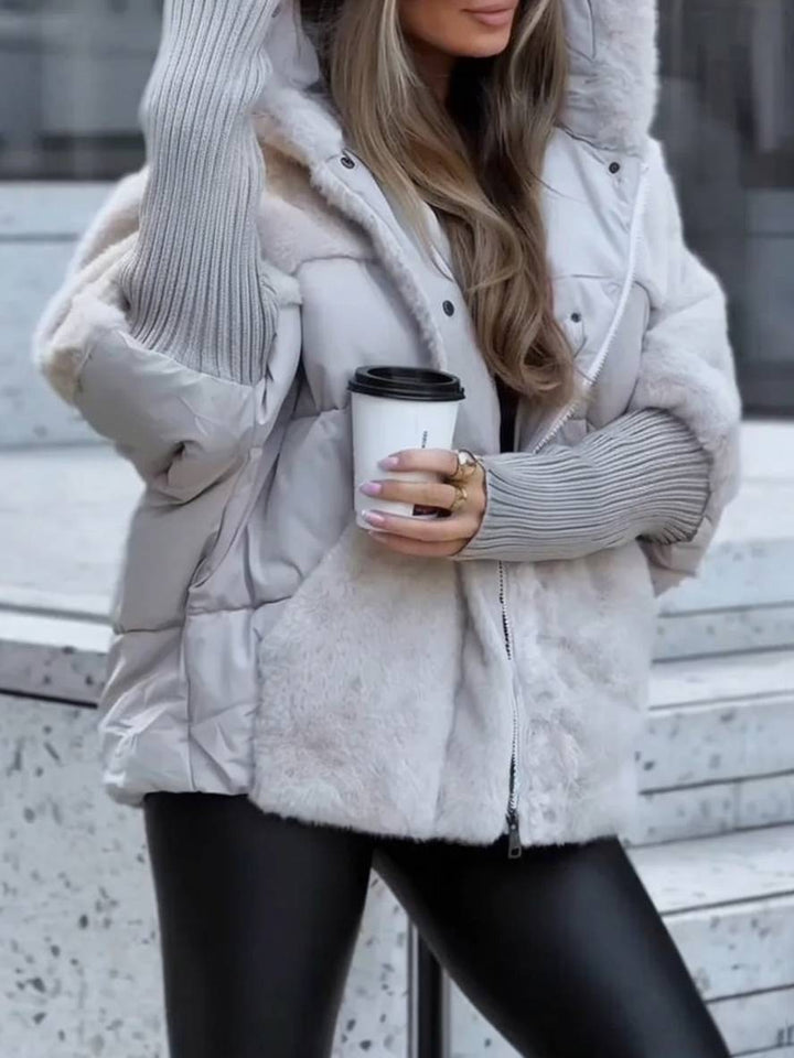 Levoire | Manteau En Duvet Mi-Long Avec Capuche, Fermeture Éclair, Poches, Manches Chauve-Souris Pour Femmes, Veste Décontractée Surdimensionnée