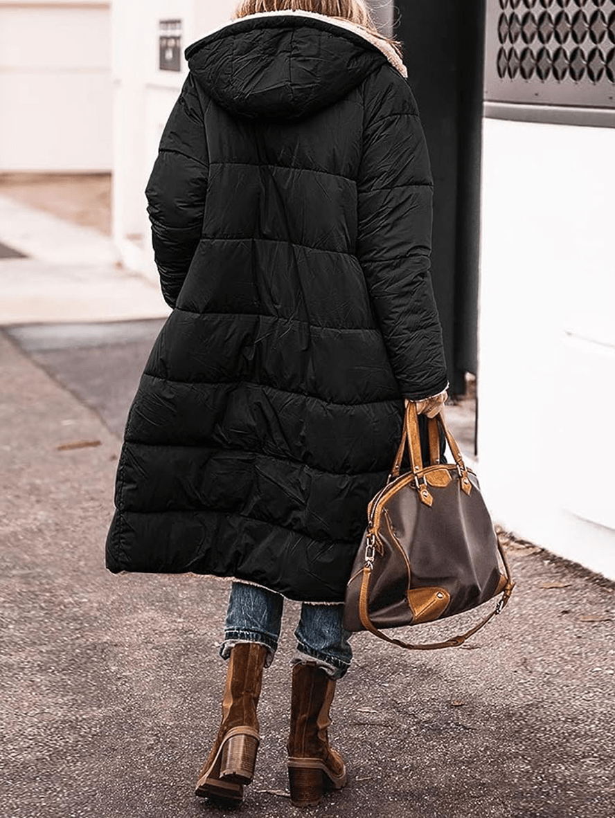Levoire | Long Doudoune Manteau D'Hiver Avec Capuche Poches Fermeture Éclair Longues Manches Veste De Loisirs Pour Femmes