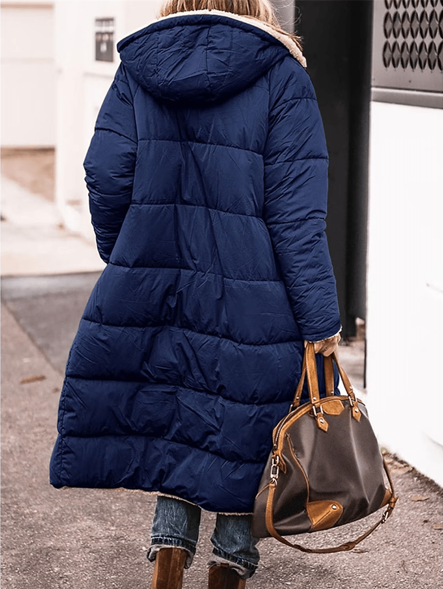 Levoire | Long Doudoune Manteau D'Hiver Avec Capuche Poches Fermeture Éclair Longues Manches Veste De Loisirs Pour Femmes