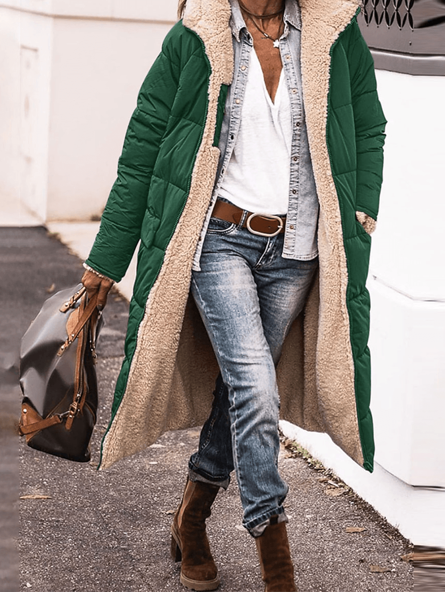 Levoire | Long Doudoune Manteau D'Hiver Avec Capuche Poches Fermeture Éclair Longues Manches Veste De Loisirs Pour Femmes Vert