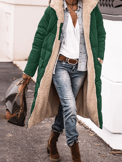 Levoire | Long Doudoune Manteau D'Hiver Avec Capuche Poches Fermeture Éclair Longues Manches Veste De Loisirs Pour Femmes Vert