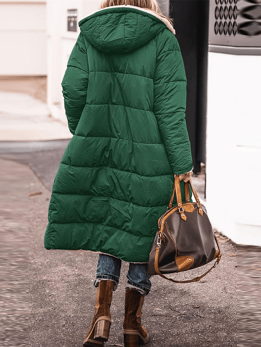 Levoire | Long Doudoune Manteau D'Hiver Avec Capuche Poches Fermeture Éclair Longues Manches Veste De Loisirs Pour Femmes