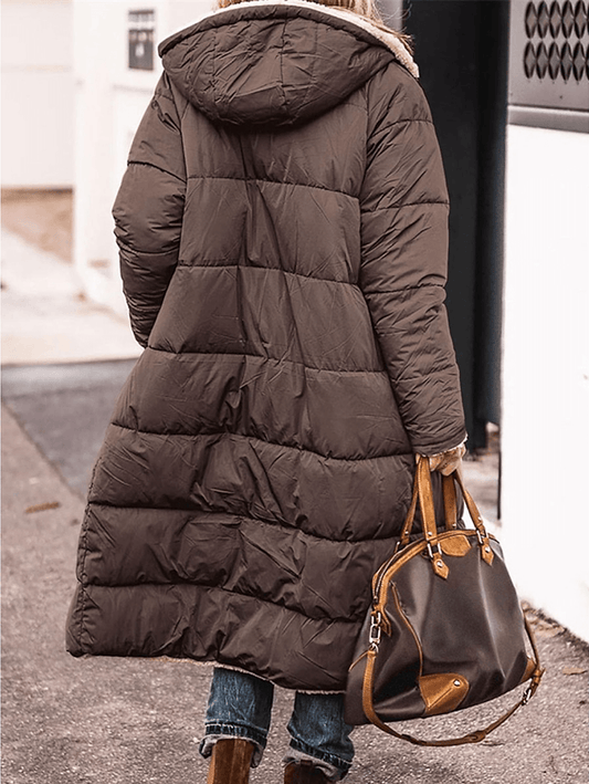 Levoire | Long Doudoune Manteau D'Hiver Avec Capuche Poches Fermeture Éclair Longues Manches Veste De Loisirs Pour Femmes