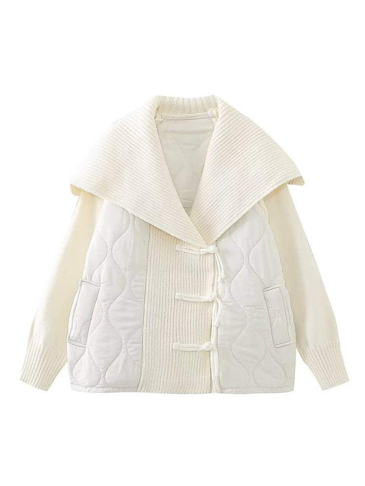 Levoire | Manteau En Coton Géométrique À Boutonnière, Poches, Col À Revers, Manches Longues, Dames, Décontracté, Coupe Ample Blanche