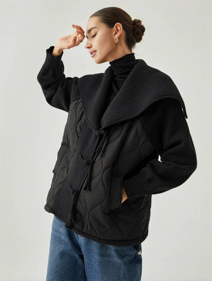 Levoire | Manteau En Coton Géométrique À Boutonnière, Poches, Col À Revers, Manches Longues, Dames, Décontracté, Coupe Ample Noir