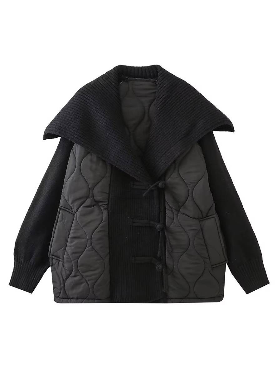 Levoire | Manteau En Coton Géométrique À Boutonnière, Poches, Col À Revers, Manches Longues, Dames, Décontracté, Coupe Ample