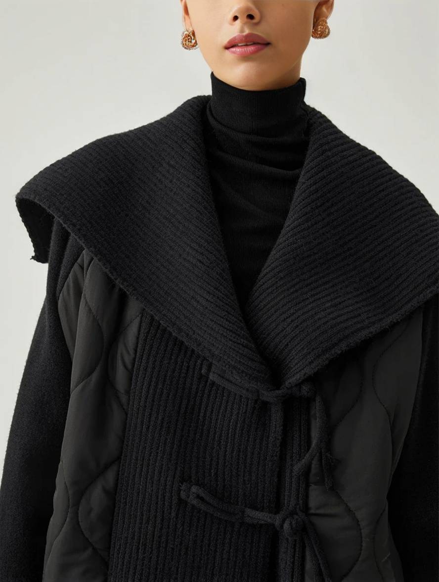 Levoire | Manteau En Coton Géométrique À Boutonnière, Poches, Col À Revers, Manches Longues, Dames, Décontracté, Coupe Ample
