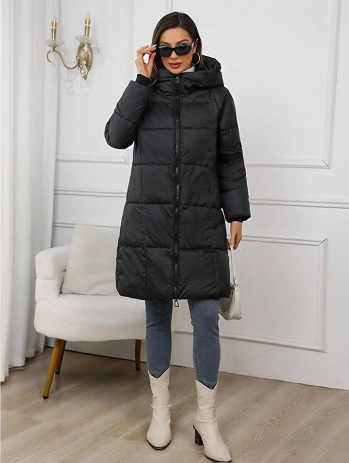 Levoire | Mi-Long Manteau En Duvet À Capuche Avec Poches Zippées À Manches Longues Pour Femmes Décontracté Ample Hiver
