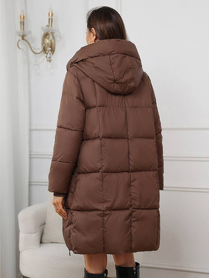 Levoire | Mi-Long Manteau En Duvet À Capuche Avec Poches Zippées À Manches Longues Pour Femmes Décontracté Ample Hiver