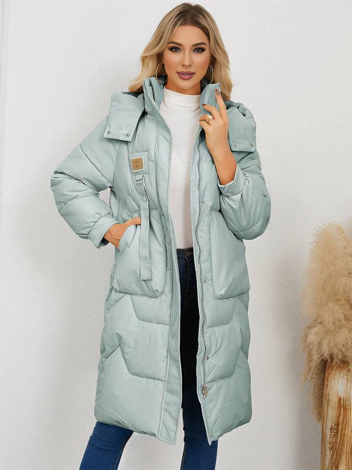 Levoire | Manteau Doudoune Uni Plus Long Avec Col Montant, Fermeture Éclair, Patte De Boutonnage, Poches Pour Femmes, Élégant, Décontracté, Veste Vert