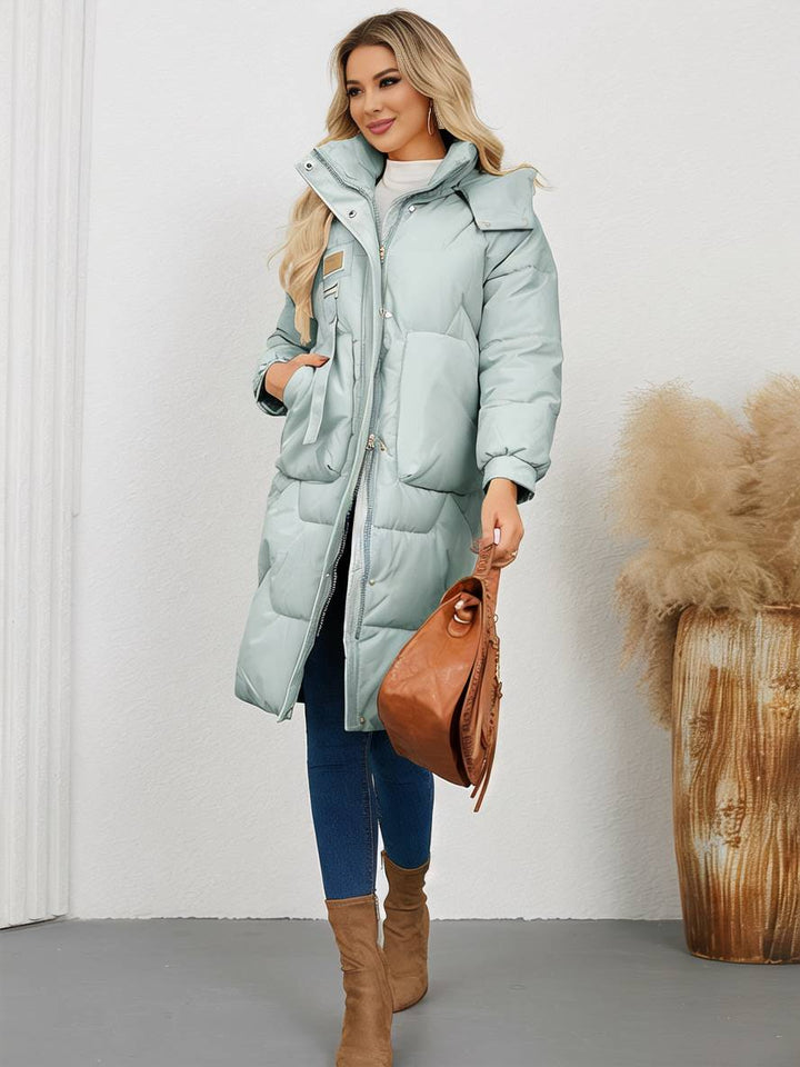 Levoire | Manteau Doudoune Uni Plus Long Avec Col Montant, Fermeture Éclair, Patte De Boutonnage, Poches Pour Femmes, Élégant, Décontracté, Veste