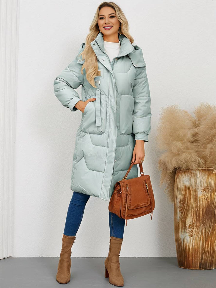 Levoire | Manteau Doudoune Uni Plus Long Avec Col Montant, Fermeture Éclair, Patte De Boutonnage, Poches Pour Femmes, Élégant, Décontracté, Veste
