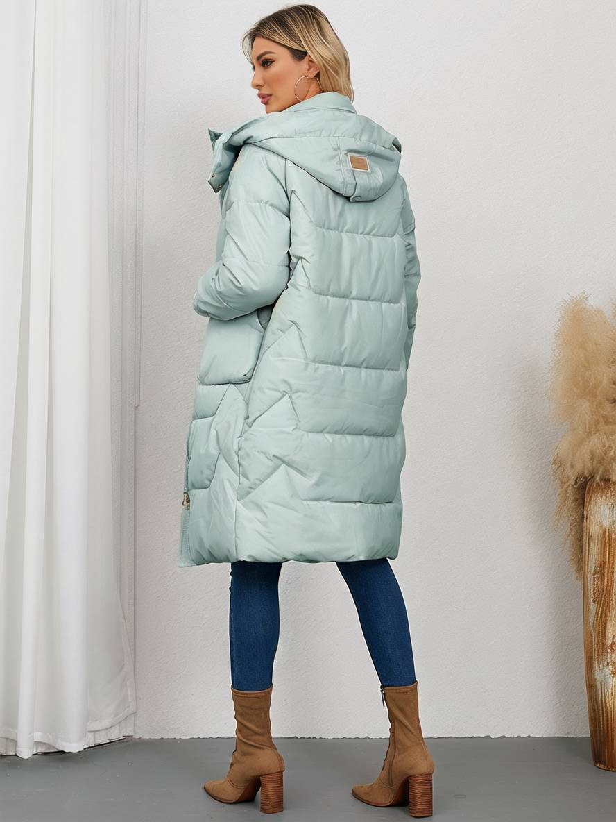 Levoire | Manteau Doudoune Uni Plus Long Avec Col Montant, Fermeture Éclair, Patte De Boutonnage, Poches Pour Femmes, Élégant, Décontracté, Veste