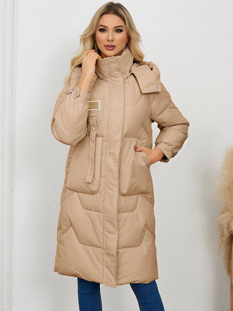 Levoire | Manteau Doudoune Uni Plus Long Avec Col Montant, Fermeture Éclair, Patte De Boutonnage, Poches Pour Femmes, Élégant, Décontracté, Veste