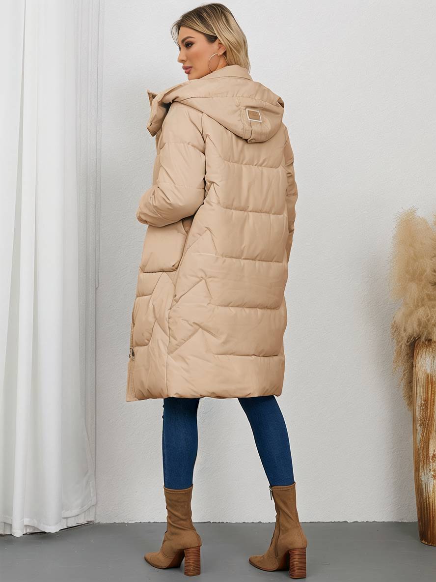 Levoire | Manteau Doudoune Uni Plus Long Avec Col Montant, Fermeture Éclair, Patte De Boutonnage, Poches Pour Femmes, Élégant, Décontracté, Veste