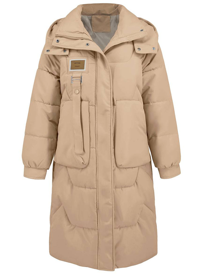 Levoire | Manteau Doudoune Uni Plus Long Avec Col Montant, Fermeture Éclair, Patte De Boutonnage, Poches Pour Femmes, Élégant, Décontracté, Veste