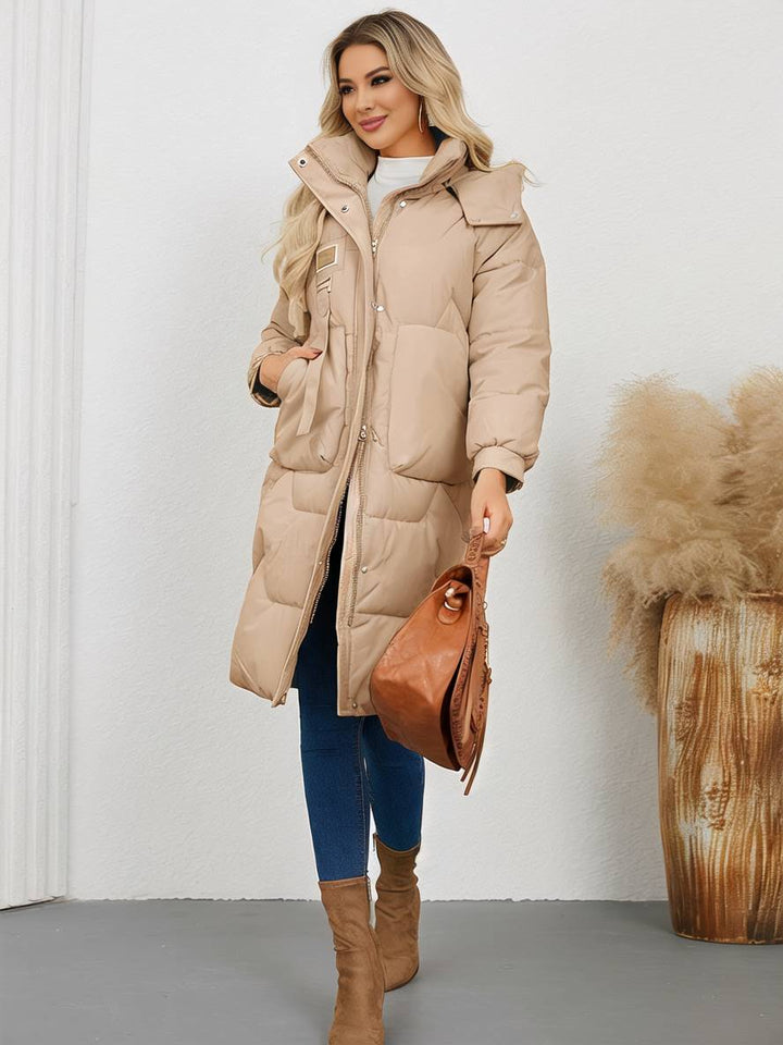 Levoire | Manteau Doudoune Uni Plus Long Avec Col Montant, Fermeture Éclair, Patte De Boutonnage, Poches Pour Femmes, Élégant, Décontracté, Veste