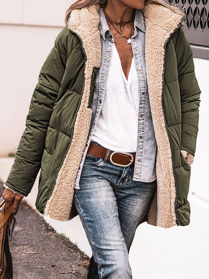 Levoire | Veste D'Hiver Courte En Doudoune Avec Capuche Et Poches Pour Femmes Élégante Décontractée Oversized Armée Verte