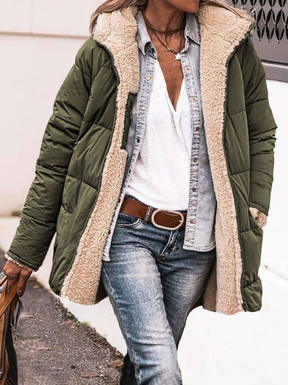 Levoire | Veste D'Hiver Courte En Doudoune Avec Capuche Et Poches Pour Femmes Élégante Décontractée Oversized Armée Verte